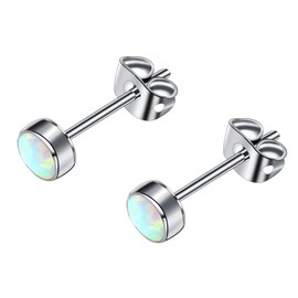 FACOKO Earrings for Women, Opal Titanium Earrings Stud, Hypoallergenic Earrings, Nickel Free Birthstone Earring Studs for Sensitive Ears (Fire and Snow-4MM)