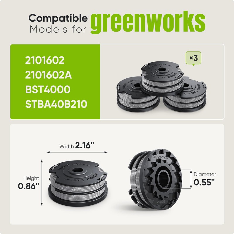 Eventronic Weed Wacker String Compatible with Greenworks, Dual String Trimmer