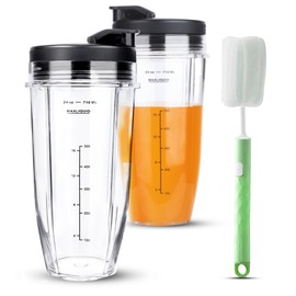2-Pack 24oz Blender Cups Replacement for Ninja with To-Go Lids, Cleaning Brush, 24oz Cup for Ninja BN401 BN751 BN801 BN800 BL450 BL456 BL480 Foodi SS401 SS101 TWISTi SS151 SS351 BL482 BL642 BL682