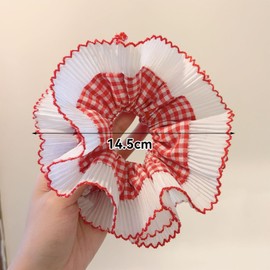 Oversized Frilly Red White Gingham Scrunchies, Red Scrunchie for Women, Large Lace Elastic Hair Ties Ropes Hair Scrunchies, Jumbo Satin Scrunchies, Ponytail Holder Hair Accessories for Ladies Girls