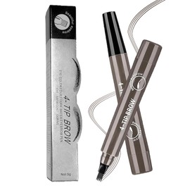 Eyebrow Pen Waterproof with 4 Micro-Fork Tip for Natural Long-Lasting Makeup, Brow Pencil for Precise Shaping, Waterproof Eyebrow Pencil for Fine Stroke (Gray brown)