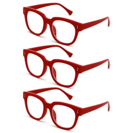 V.W.E. 3 Pairs Women Bold Reading Glasses - Comfortable Oversized Clear Lens Reader DR07 (3 Red, 2.25)