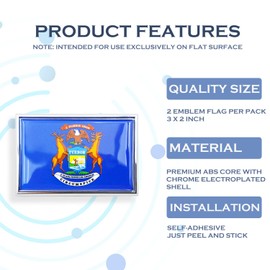 Perdecor Michigan Flag Sticker Emblem Decal Car Chrome Flags, 2 Pack, 3 x 2 inches