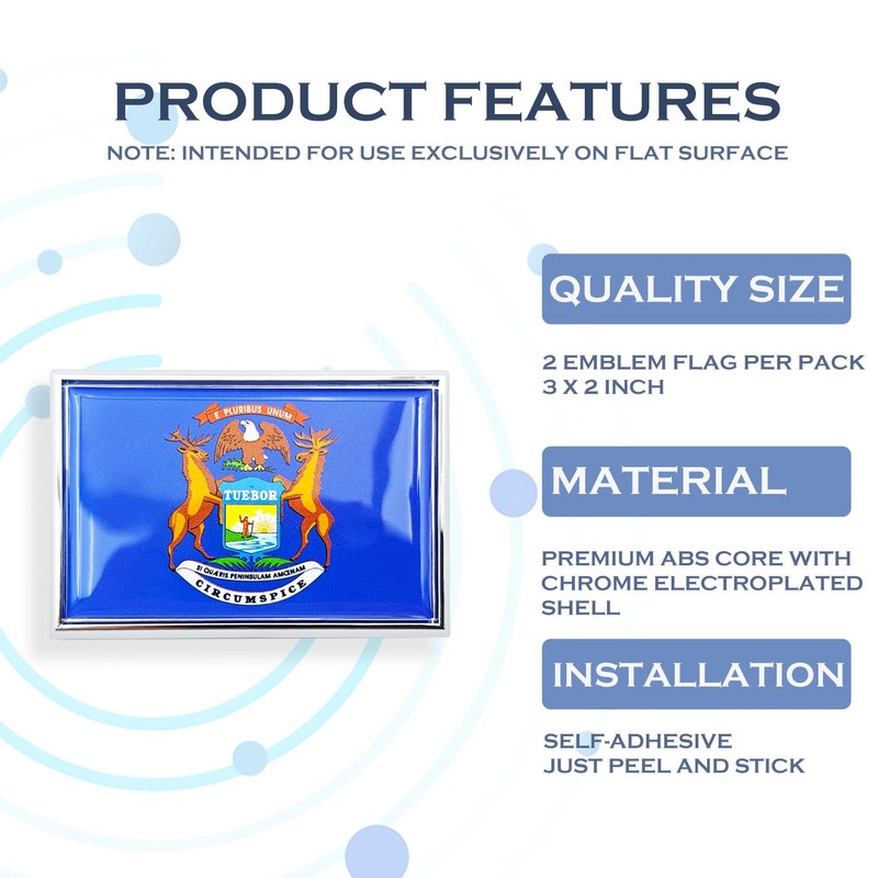 Perdecor Michigan Flag Sticker Emblem Decal Car Chrome Flags, 2