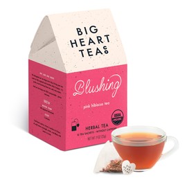 Big Heart Tea Co. Tea Bags - Blushing Pink Hibiscus - Certified Organic, Naturally Sweet Ayurvedic Herbal Decaf Tea with Small Batch Ground Herbs - Adaptogenic Tulsi and Lemongrass, 10 Tea Bags