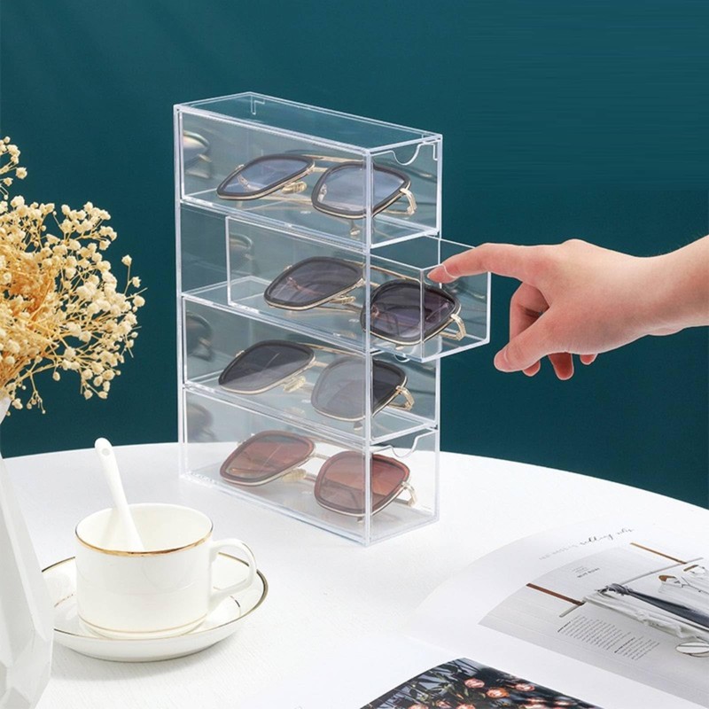 Gttyowyin 4 Drawer Clear Stackable Acrylic Sunglasses Storage Organizer for
