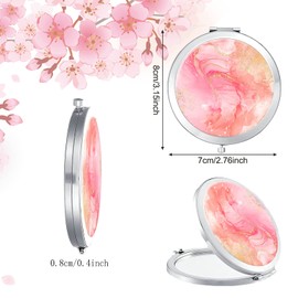LONNAONE Compact Mirror for Women,Round Mini Pocket Travel Makeup Mirror,Pretty Portable Folding Small Pocket Mirror for Handbag,Purse,Double Sided Handheld Mirror (Silver Fancy Pink Marble)