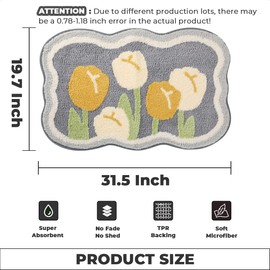 Simplicity Flower Bathroom Mat Non Slip Bath Rug Extra Absorbent and Soft Microfiber Bath Carpet Machine Washable Bath Rug for The Entrance of The Door, Bathroom and Bedroom (31"x20",Yellow)