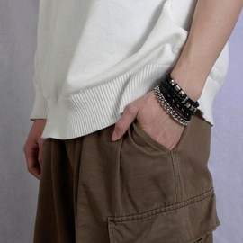 Eigso 3 Pcs Braided Rope Leather Cuff Wristbands for Man Woman Vintage 80s Black Retro Bracelets for Men Women