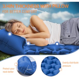 JINYOMFLY Self-Inflating Outdoor Sleeping Mat, Thickened Air Mattress Camping with Foot Press Pump & Cushion, Waterproof Ultralight Air Mattress for Hiking, Beach, Travel, Tent, Backpacking (Blue)