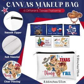 Reginary 6 Pcs Souvenirs Gifts Texas Canvas Makeup Bag California Zippered Bag Paris Themed Gifts Florida Vacation Souvenir Traveler for Women Friendship Birthday Christmas Party Favors (Texas)