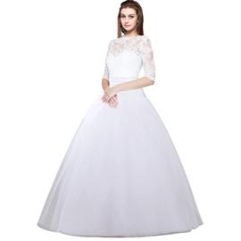 A-line Hoopless Petticoat 4 Layers Floor Length Tulle Petticoat Crinoline Underskirt Slips for Bridal Wedding Dress, White-hoopless