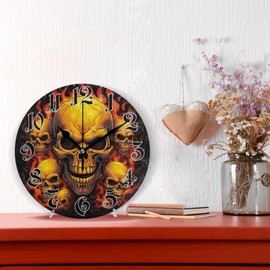 GOODOLD Wall Clock - Silent Non-Ticking, Battery Operated, 10 Inch Burning Skull Clock Decorative for Home, Bedroom, Living Room - Modern Decor Wall Clock