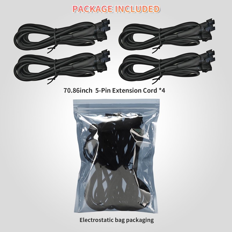 4PCS 70 inch/5.90FT 5-Pin RGBW LED Rock Lights Extension Cord