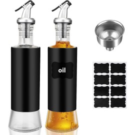 Edelstahl-Öl- und Essigspender Set (2 Stück, 300 ml) – Inkl. Ausgießer, Etikett & Trichter – Hochwertige Olivenölflasche mit sichtbarer Füllstandsanzeige für Küche & Tischdekoration