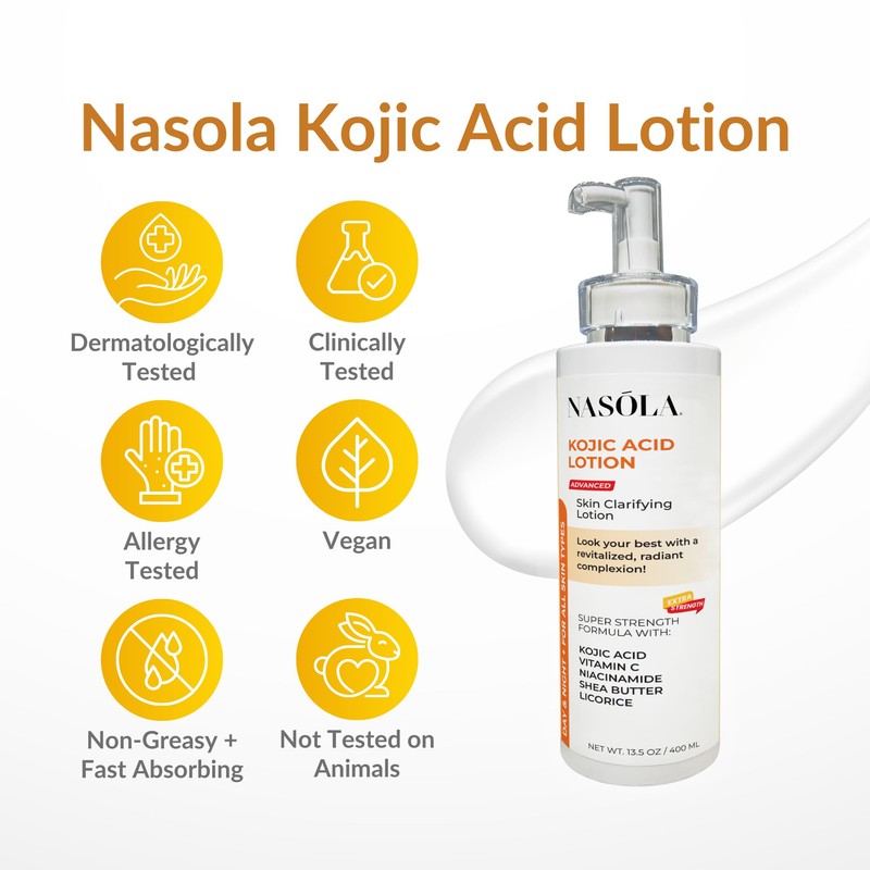 Nasola Kojic Acid Lotion Natural Skin Clarifying for Face &