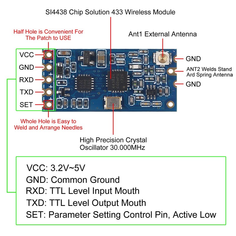 2pcs HC-12 433Mhz SI4463/SI4438 Wireless Serial Port Module 1000M Replace