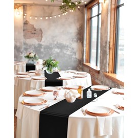 24 Pack Satin Table Runner Black,12×72 Inch Smooth Bright Silk Table Runner for Wedding, Party,Banquet,Events Decoration