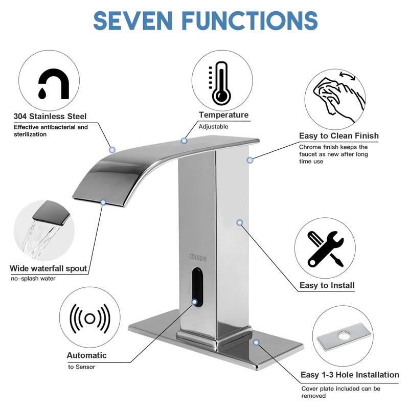 CDLODIN Automatic Sensor Touchless Bathroom Faucet, Modern Chrome Bathroom Faucet