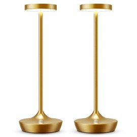 Sikevht 2 Pack Cordless Table Lamps, Battery Operated LED Desk Lamp, 3-Color Stepless Dimming, Portable & Waterproof, for Restaurants, Bedrooms, Bars, Outdoor Parties, Camping, and Cafes (2Pack Gold)