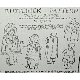 Butterick  PATTERN to make Dress,Slip, Cap,Como Coat and Nightgown for 14" Antique Doll -