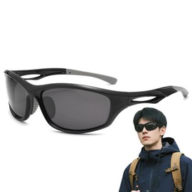 [VYREL]スポーツサングラス 偏光レンズ 超軽量 UV400 野球 登山 釣り 自転車 ドライブ バイク ゴルフ ランニング アウトドア テニス 紫外線カット メンズ レディース ユニセックス 黒フレーム グレーレンズ おしゃれ
