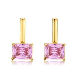 DIURUEM Gold Crystal Earrings, Pink Tourmaline and Clear Octagon Cut Crystals Earrings for Women Trendy, 14k Gold Plated Double Sided Cubic Zirconia Hoop Earrings, October Birthstone Jewelry Gift