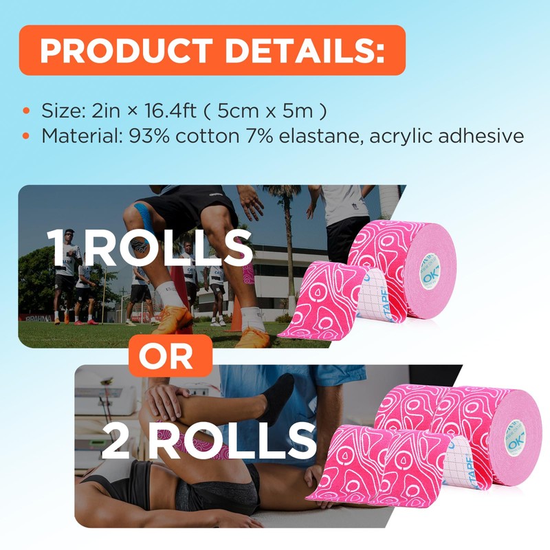 OK TAPE PRO Kinesiology Tape, 2inch x Long Roll 16ft