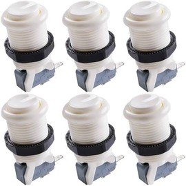 CABLEPELADO Americano Arcade Button with Micro Switch, Arcade Machine Button, Jamma Machines, Mounting: 28mm Holes, Includes Mounting Ring and Microswitch, Pack of 6, White