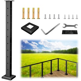 33.5" Cable Railing Post, Level Line Post, Indoor Railing Kit, Stainless Steel Railing System, Black Iron Posts are Suitable for Deck, Balcony, Stair, Indoor and Outdoor Decor (L Corner Post)