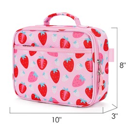 mibasies Kids Lunch Box for Girls Toddler, Insulated and Reusable Lunch Bag for School, Assorted Strawberry - Pink