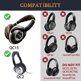 SOULWIT Replacement Headband Pad Kit for Bose QuietComfort 15(QC15)/QuietComfort 2(QC 2) Headphones, Easy DIY Installation - Coffee