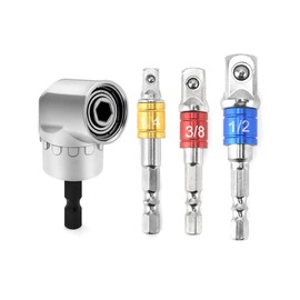 QWORK® 105° Angle Wrench Attachment Adapter, Angle Attachment for Cordless Screwdriver, Drill Hex Shank, with 3-Piece Socket Adapter 1/4 Inch 3/8 Inch 1/2 Inch