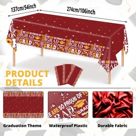 Graduation Tablecloth Graduation Party Decorations 2024 Gongrats Grad Tablecover for Graduation Party Supplies 3 pcs Table Cloths for Graduation Decorations Tablecloth Class of 2024, 54"x108" (Red)