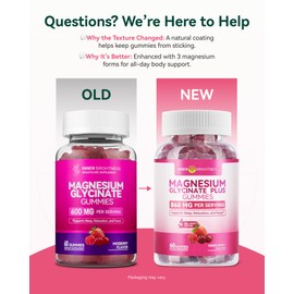 Magnesium Glycinate Plus Gummies 860mg, Sugar-Free, Non-GMO, Gluten-Free, Magnesium Gummies for Adults & Kids, Sleep, Relaxation & Focus, Magnesium Supplement for Women, Mixed Berry Flavor, 60 Count