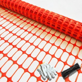 PotatoLife Plastic Mesh Fence, Extra Strength 4'x100' Roll with 50 Zip Ties, Resuable Temporary Netting for Garden Fencing, Snow Fencing, Animal Barrier, Poultry, Deer, Dog, Construction, Orange