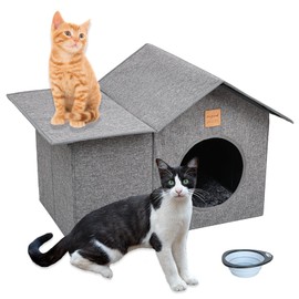 Outdoor Cat House for Winter,Weatherproof Cat Houses for Stray Cats,Collapsible Warm Feral Cat Shelter,Non-Slip Base Feral Cat Shelter (Gray, XL)