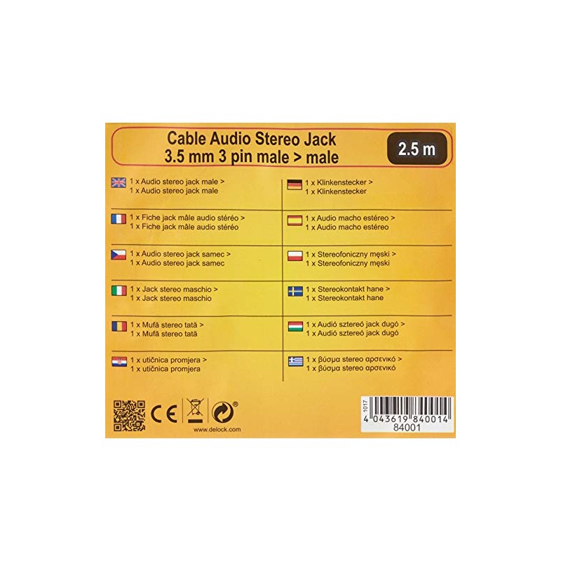 Delock Cable Jack 3.5 mm 3-Pin Male / Male 2.5