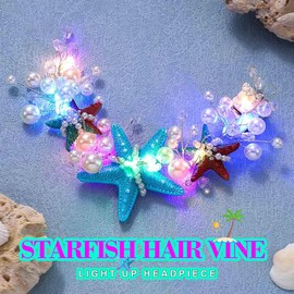 JAKAWIN Light Up Starfish Wedding Hair Piece Pearl Hair Vine Mermaid Ocean Costume Hair Accessories for Women