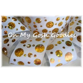 3" CRACKLE DOTS GOLD HOLOGRAM GROSGRAIN RIBBON 4 CHEER BOW HAIRBOW WHITE