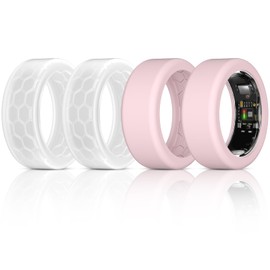 4 Pack Ring Protector Compatible with Ultrahuman Ring AIR, Upgraded Anti-Scratch Elastic Cover for Working Out Women Men (Clear*2+Pink*2, S for 5-10)