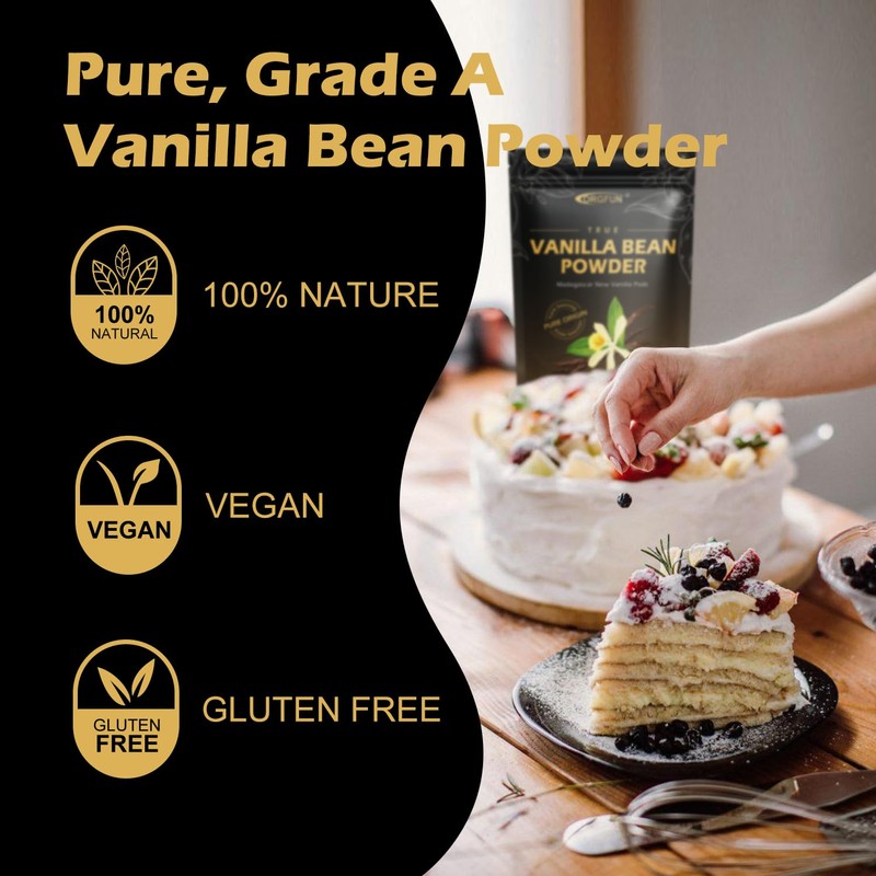 ORGFUN Vanilla Bean Powder 3.53 Oz, Native Ground Madagascar Vanilla
