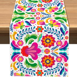Vohado Mexican Floral Table Runner Cinco De Mayo Mexico Let's Fiesta Party Decoration Dining Room Home Kitchen Table Decor (13"" x 72"", Pattern-A), SIX-0101