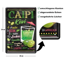 Schilderkreis 24 – Tin Sign Cocktail Recipe Decoration Bar Kitchen Pub Counter Gift Idea Birthday Christmas Long Drink Tonic Spirits Drinker 20 x 30 cm (Caipi Kiwi)