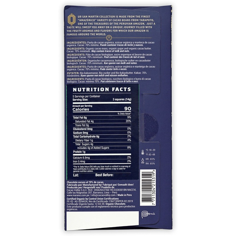Maraná Chocolate 70% Cacao Variety Dark Chocolate 3 Pack -