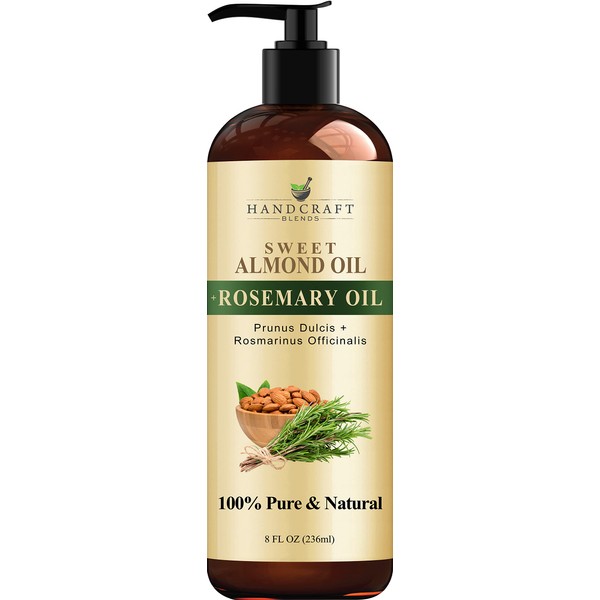 Handcraft Sweet Almond Oil with Rosemary Oil - 100% Pure and Natural - Premium Therapeutic Grade Carrier Oil for Essential Oils - Massage Oil for Aromatherapy - Body Oil and Hair Oil - 8 fl. oz