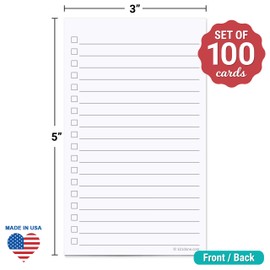 321Done Checklist Cards (Set of 100) 3x5 - Double Sided Index Cards - Notecards with To Do Checkboxes - Thick Card Stock - Made in The USA