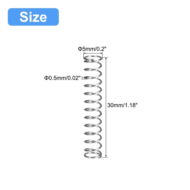 sourcing map Compression Spring, 5Pcs 304 Stainless Steel, 5mm OD,