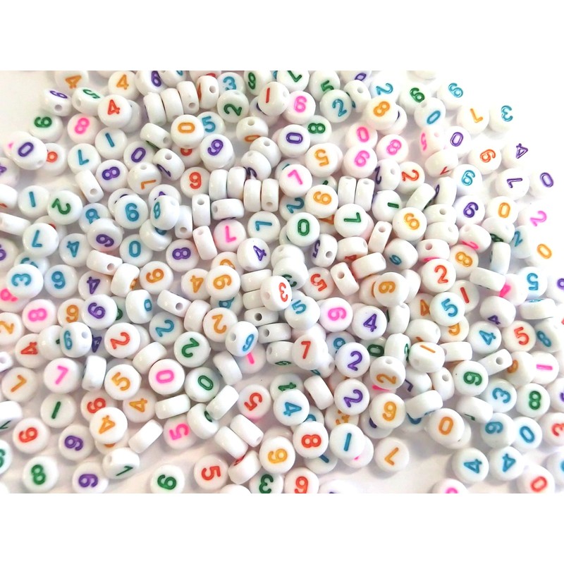 Number Beads Round 7 mm Beads Numbers Mix White Colourful