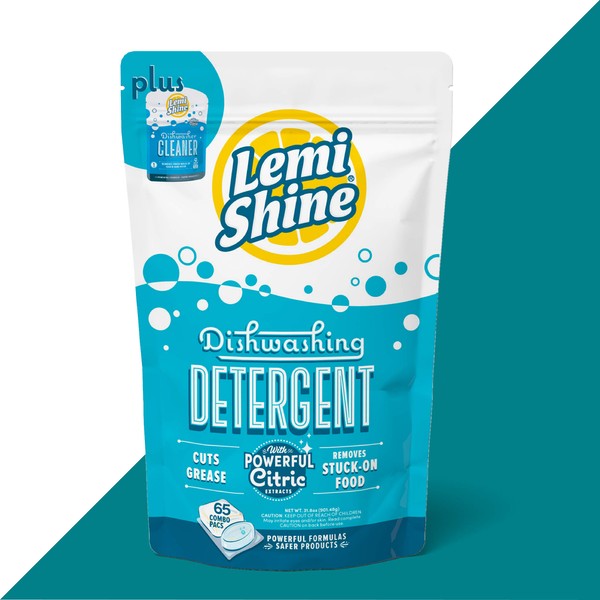 Lemi Shine Natural Dishwasher Pods | All-In-One Powder & Gel Dishwasher Detergent Pods with Powerful Citric Acid | Eco Friendly Dish Wash Cleaning Supplies (65 Count)